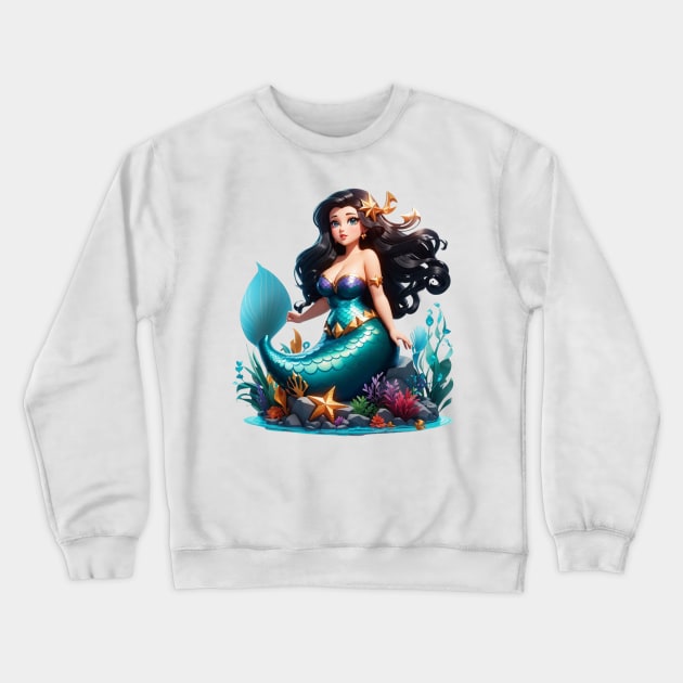 Raven haired Cute Little Plus Size Mermaid Crewneck Sweatshirt by MGRCLimon